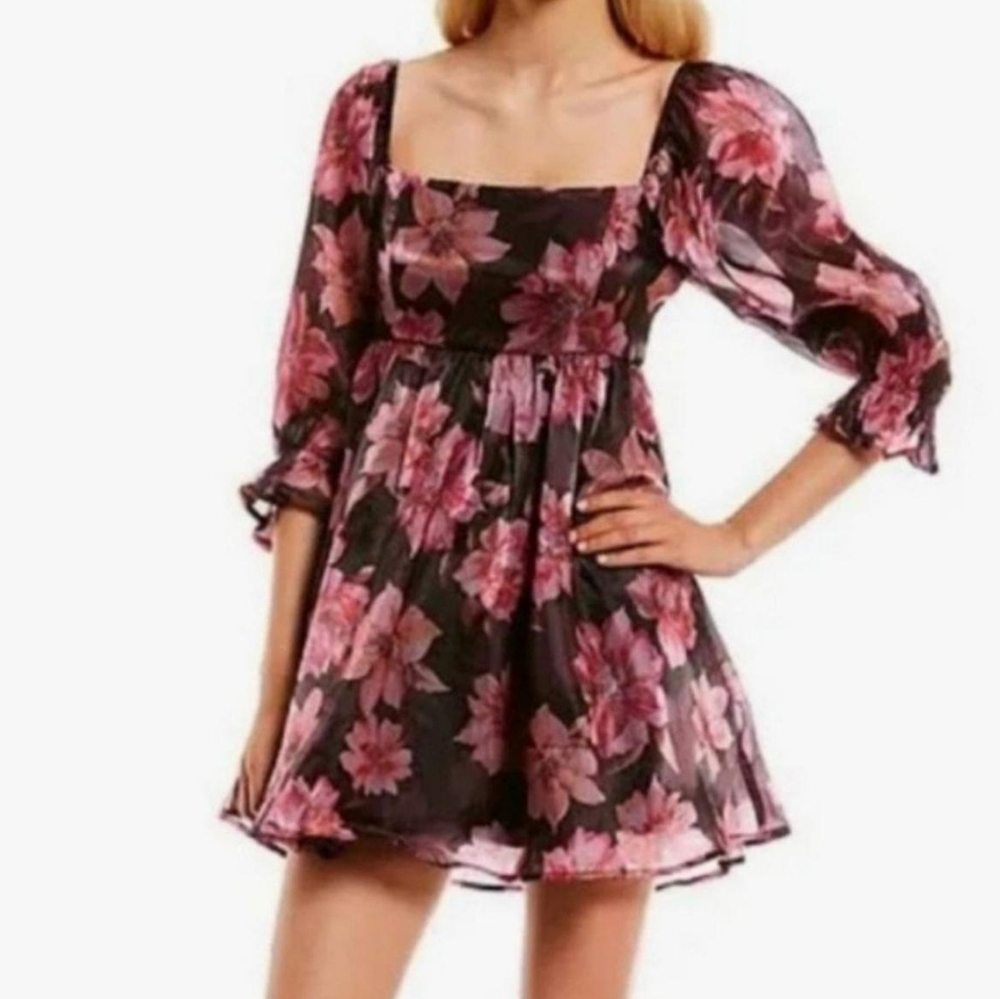Thirty Thirty LA - Puff Sleeve Babydoll Dress - Floral Mesh Mini - Size S